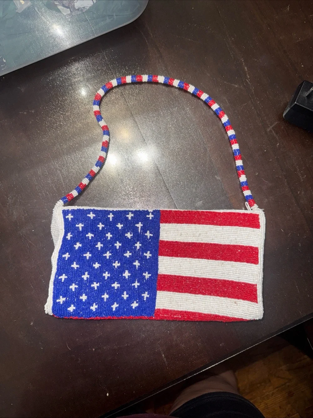 Beaded American Flag Stars Stripes HandBag Nima Red White Blue - Picture 2 of 5
